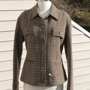 Oltre Women's Blazer Military Style Brown Gold Metallic Rhinestones Size 10